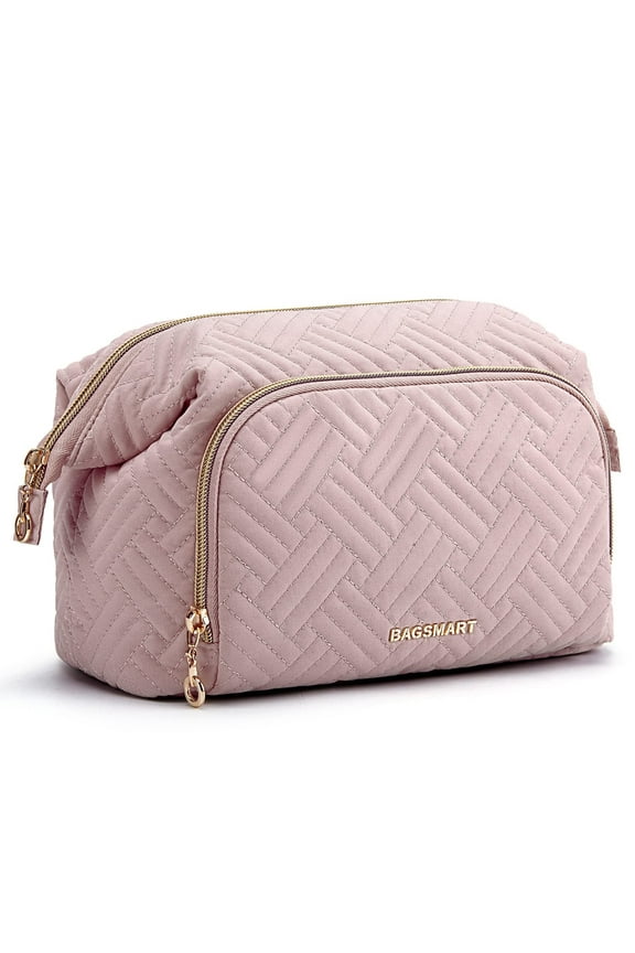 Makeup Bag Cosmetic Pouch, Large Capacity Toiletry Bag Travel Organizer Case for Lipsticks Electonic Accessories, Waterproof Portable, Multifunction, Pink