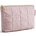 thumbnail image 1 of BAGSMART Small Makeup Bag, Water-Resistant Cosmetic Pouch Puffy Portable Travel Organizer for Women, Grid Quilted Pink, 1 of 10