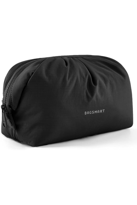 Makeup Bag Travel Makeup Bag, Cute Make Up Bag, Large Capacity Cosmetic Bags for Women, Wide-open Makeup Pouch Travel Essentials Toiletries Accessories Brushes, Black