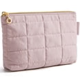thumbnail image 1 of BAGSMART Small Makeup Bag, Water-Resistant Cosmetic Pouch Puffy Portable Travel Organizer for Women, Grid Quilted Pink, 1 of 10