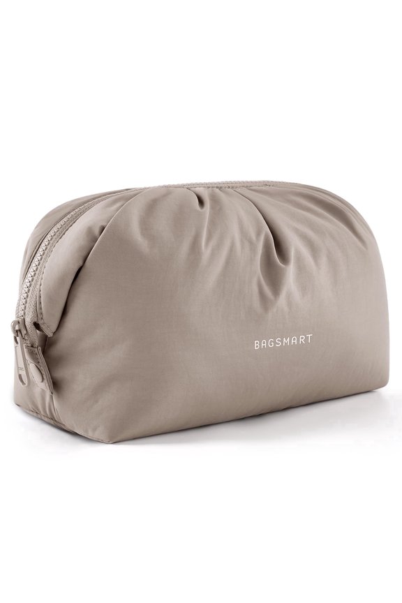 Makeup Bag Travel Makeup Bag, Cute Make Up Bag, Large Capacity Cosmetic Bags for Women, Wide-open Makeup Pouch Travel Essentials Toiletries Accessories Brushes, Camel
