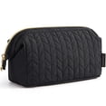 thumbnail image 1 of BAGSMART Wide-open Makeup Bag Cosmetic Pouch Organizer Travel Toiletry Bag Essentials Accessories for Women Girls, Leaf Quilted - Black, 1 of 10