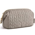 thumbnail image 1 of BAGSMART Wide-open Makeup Bag Cosmetic Pouch Organizer Travel Toiletry Bag Essentials Accessories for Women Girls, Leaf Quilted - Camel, 1 of 10