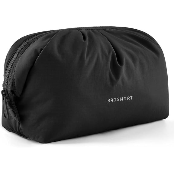 BAGSMART Makeup Bag Travel Makeup Bag, Cute Make Up Bag, Large Capacity Cosmetic Bags for Women, Wide-open Makeup Pouch Travel Essentials Toiletries Accessories Brushes, Black
