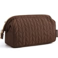 thumbnail image 1 of BAGSMART Wide-open Makeup Bag Cosmetic Pouch Organizer Travel Toiletry Bag Essentials Accessories for Women Girls, Leaf Quilted - Coffee, 1 of 10