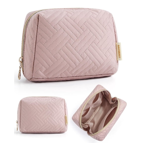 BAGSMART Small Makeup Bag, Travel Cosmetic Bag Make Up Pouch Small Travel Zipper Pouch,Water-resistant Toiletry Bag,Makeup Organizer Bag for Women, Pink