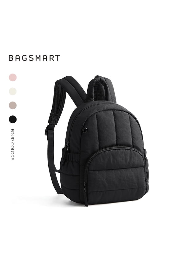 Mini Backpack for Women, Lightweight Puffer Small Backpack Purse, Quilted Casual Travel Daypack, Cute Water-Resistant Bookbag for Daily, Black