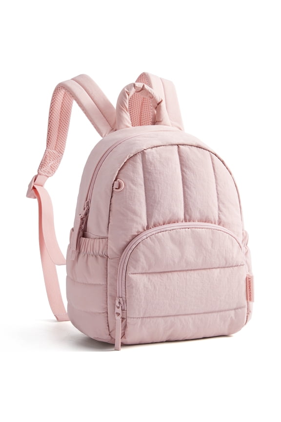 Mini Backpack for Women, Lightweight Puffer Small Backpack Purse, Quilted Casual Travel Daypack, Cute Water-Resistant Bookbag for Daily, Pink
