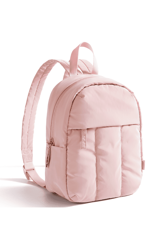 Lightweight Backpack Purses for Women, Water-resistant Puffer Mini Backpack Small Daily Backpack Fashion Bookbag, Quilted Pink