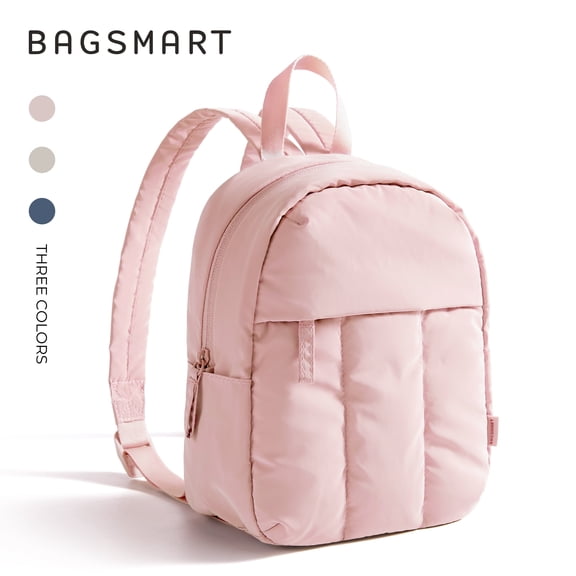BAGSMART Lightweight Backpack Purses for Women, Water-resistant Puffer Mini Backpack Small Daily Backpack Fashion Bookbag, Quilted Pink