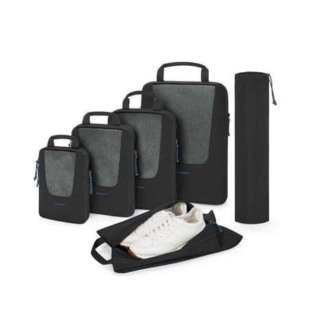 BAGSMART Packing Cubes for Travel, Compression Expandable 6 Pcs Luggage Packing Organizers Foldable Lightweight Suitcase Storage Bags for Travel Accessories, Black