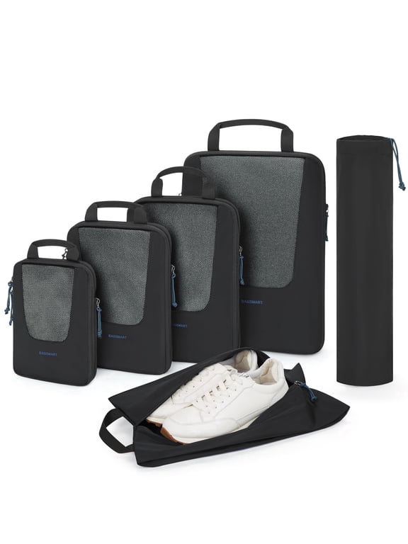 Packing Cubes for Travel, Compression Expandable 6 Pcs Luggage Packing Organizers Foldable Lightweight Suitcase Storage Bags for Travel Accessories, Black