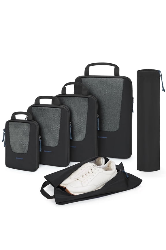 Packing Cubes for Travel, Compression Expandable 6 Pcs Luggage Packing Organizers Foldable Lightweight Suitcase Storage Bags for Travel Accessories, Black