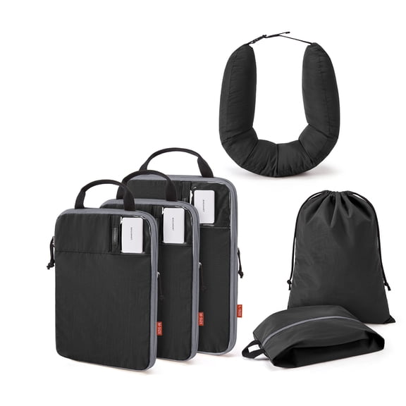 BAGSMART Compression Packing Cubes for Travel Luggage, 6 Pcs Lightweight Suitcase Storage Organizers with Neck Pillow and Laundry Bag, Black