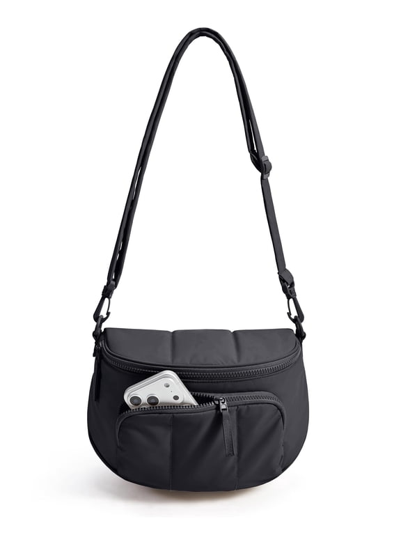 Puffer Crossbody Bum Bags for Women, Small Cross Body Purses for Women Travel & Work, Quilted Water-resistant Hobo 4L, Quilted, Puffy, Mom, Everyday bag,Black