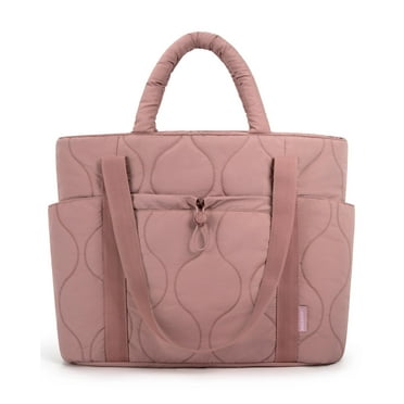 BAGSMART Puffer Tote Bag for Women, Quilted Travel Top Handle, Large Lightweight Shoulder Handbags with Zipper, Brier Rose