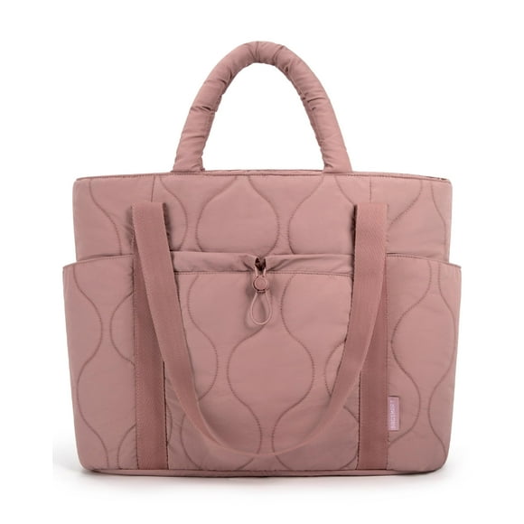 Puffer Tote Bag for Women, Quilted Travel Top Handle, Large Lightweight Shoulder Handbags with Zipper, Brier Rose