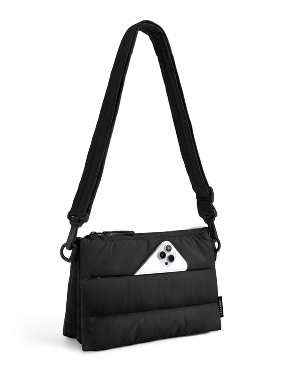 Cross Body Purse, Medium Crossbody Bags for Women Travel Purse, 4.3L Puffy Handbag Wallet with RFID Blocking Slots, Black
