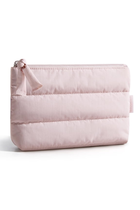 Small Makeup Bag, Puffy Portable Cosmetic Pouch with Charm Zipper, Water-Resistant Travel Organizer for Women, Black