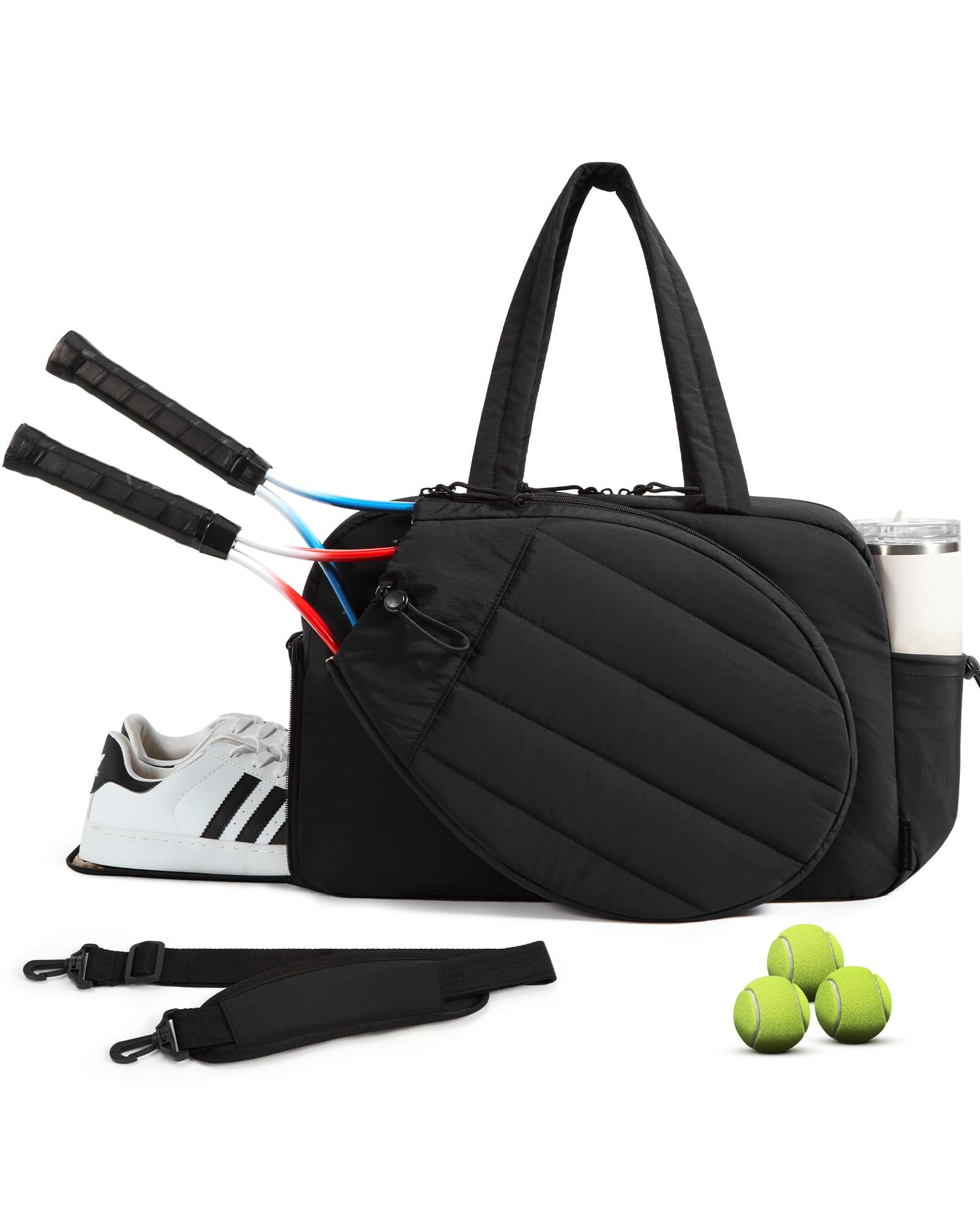BAGSMART Tennis Gym Bag for Women, Tennis Bag Holds 2 Rackets with Shoe Compartment & Wet Pocket, Sports Duffle Bags fits up to 15.6" Laptop, Women Overnight Weekend Bag,Black