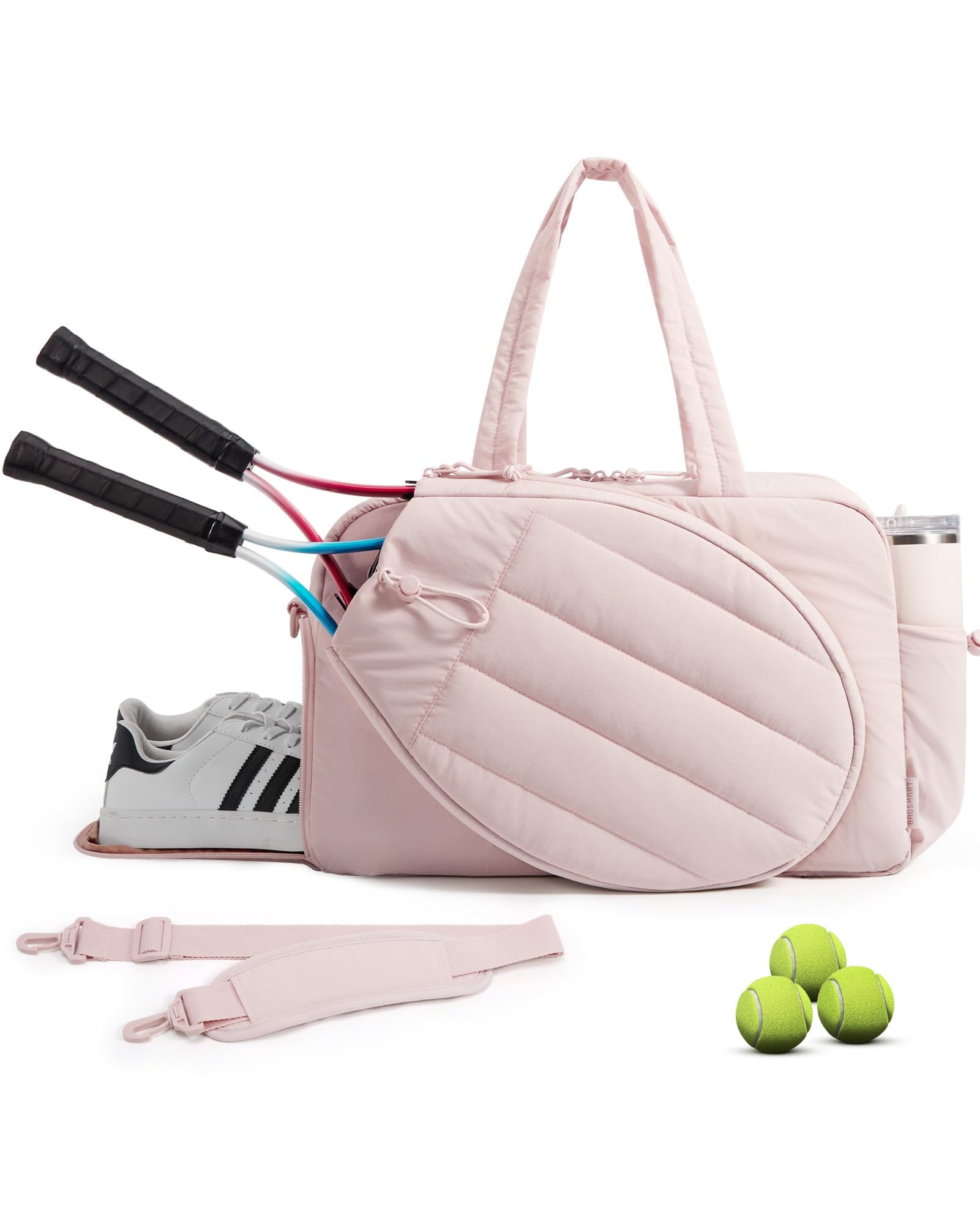BAGSMART Tennis Gym Bag for Women, Tennis Bag Holds 2 Rackets with Shoe Compartment & Wet Pocket, Sports Duffle Bags fits up to 15.6" Laptop, Women Overnight Weekend Bag,Pink