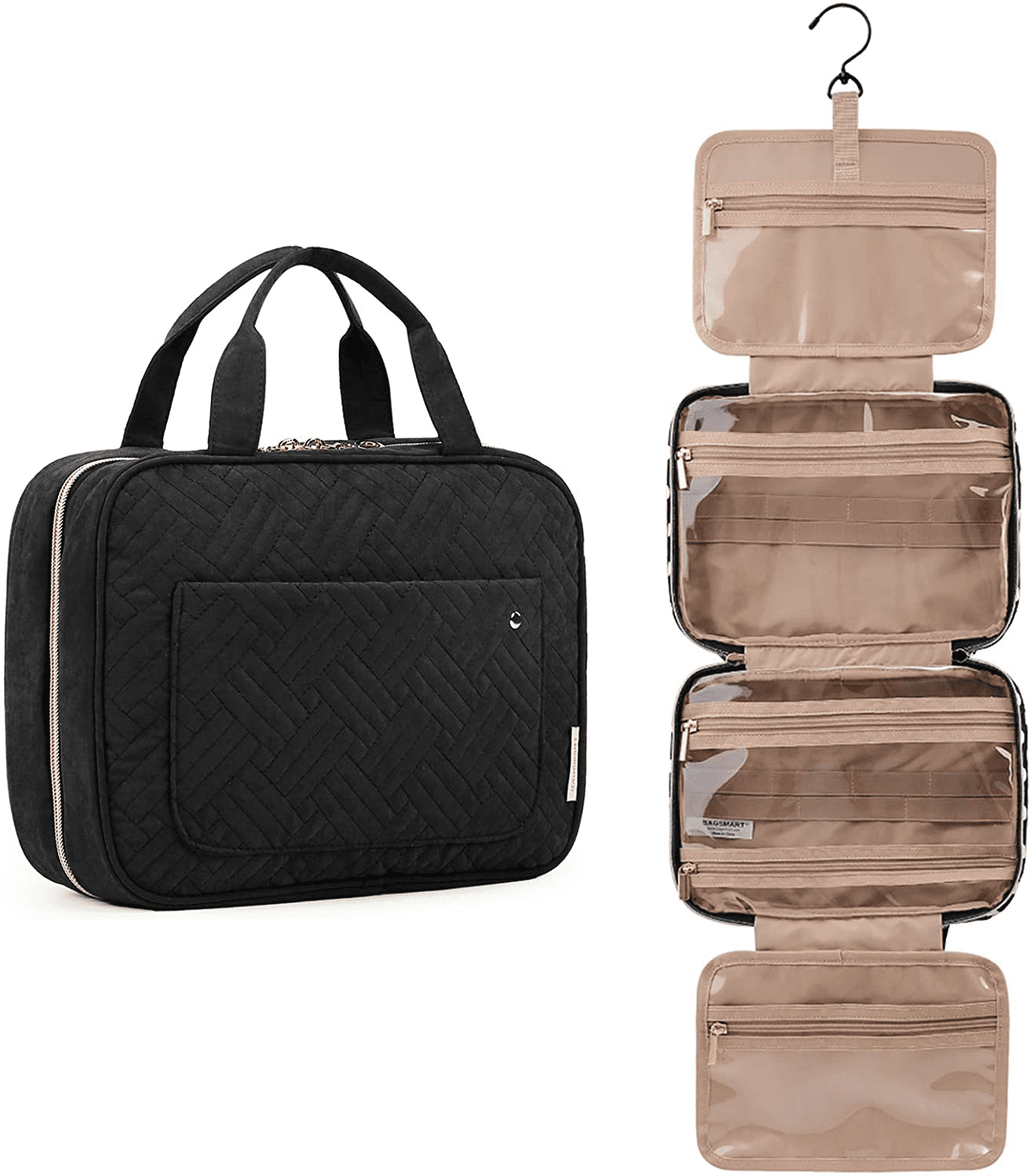 BAGSMART Toiletry Bag Hanging Travel Makeup Organizer with TSA Approved  Transparent Cosmetic Bag Makeup Bag for Full Sized Toiletries, Large-Blck