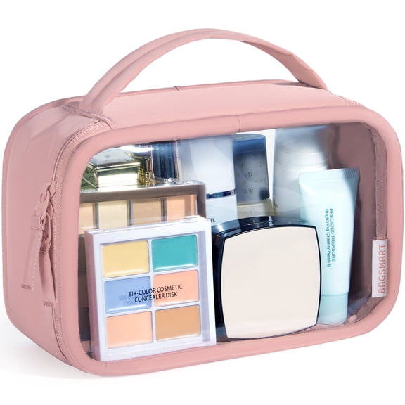 BAGSMART TSA-Approved Toiletry Bag, Large Opening Clear Makeup Bag with Handle, Quart Sized Travel Toiletry Bag, Carry-On Airline Compliant for Men and Women, Pink