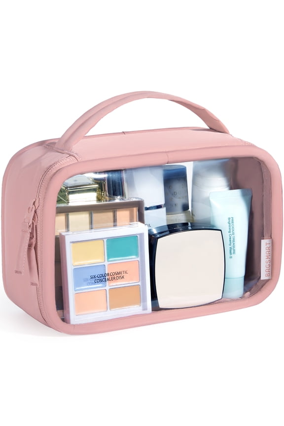 TSA-Approved Toiletry Bag, Large Opening Clear Makeup Bag with Handle, Quart Sized Travel Toiletry Bag, Carry-On Airline Compliant for Men and Women, Pink