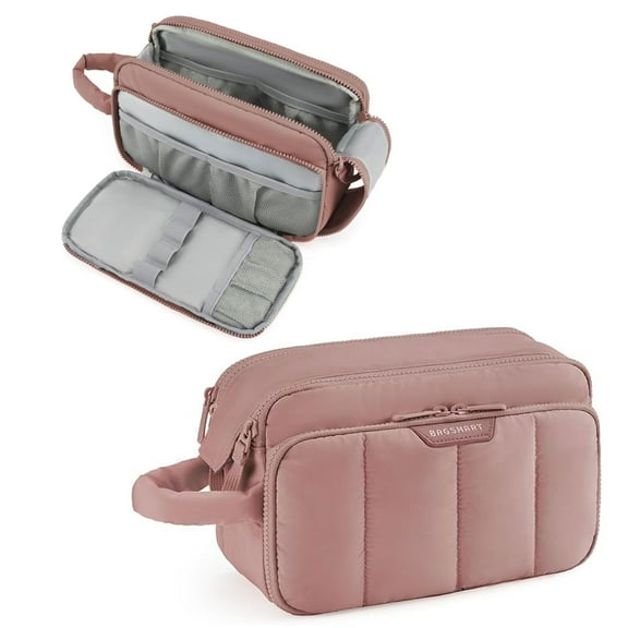 BAGSMART Travel Toiletry Bag for Women, Wide-open Makeup Bag Organizer, Puffy Make Up Case, Large Capacity Cosmetic Organizer for Women for Travel Essentials Toiletries Accessories Bottles,Dark Pink