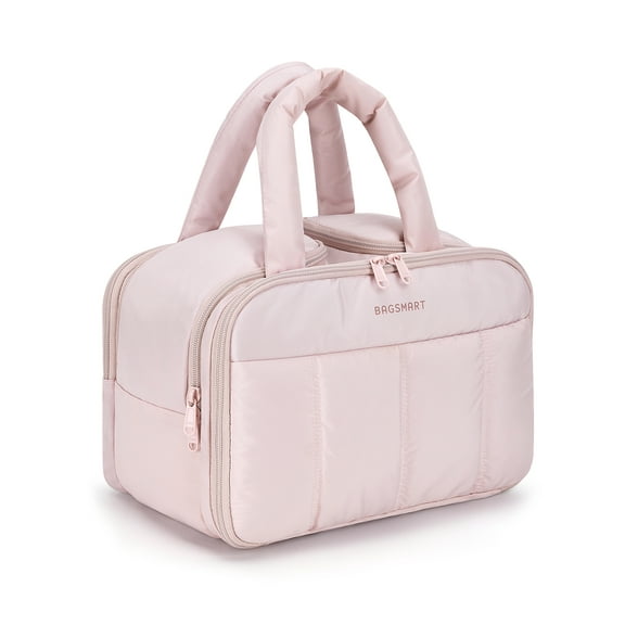 BAGSMART Travel Toiletry Bag, Puffy Large Toiletry Bag for Women, Lightweight Cosmetic Makeup Bag Organizer with Handle for Traveling, Accessories, Essentials, Toiletries，Pink