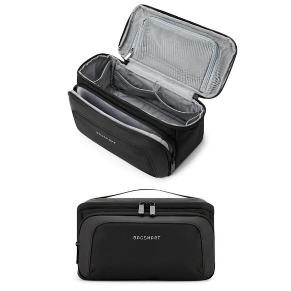 BAGSMART Toiletry Bag for Men, Wide Opening Travel Bag for Toiletries, Dopp Kit Water Resistant Shaving Hygiene Bag for Bathroom Shower, Toiletries Accessories,Travel Essentials,Black