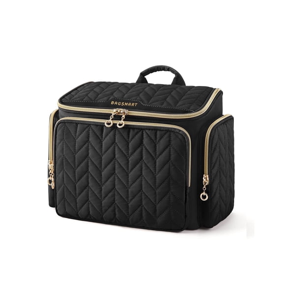 BAGSMART Travel Toiletry Bag, Large Wide-open Travel Bag for Toiletries, Makeup Cosmetic Travel Bag with Handle, Black