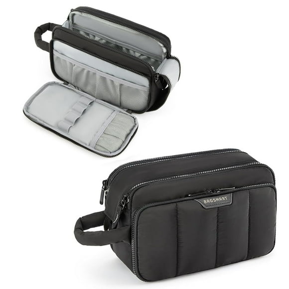 BAGSMART Travel Toiletry Bag for Women, Wide-open Makeup Bag Organizer, Puffy Make Up Case, Large Capacity Cosmetic Organizer for Women for Travel Essentials Toiletries Accessories Bottles,Black