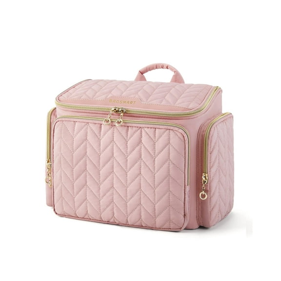 BAGSMART Travel Toiletry Bag, Large Wide-open Travel Bag for Toiletries, Makeup Cosmetic Travel Bag with Handle, Pink