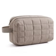 thumbnail image 1 of BAGSMART Toiletry Bag for Travel, Small Makeup Cosmetic Bag with Double Zippers & Handle, Water Resistant Shaving Pouch Organizer Dopp Kit for Toiletries Accessories, Camel  (Grid Quilted), 1 of 9