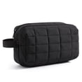 thumbnail image 1 of BAGSMART Toiletry Bag for Travel, Small Makeup Cosmetic Bag with Double Zippers & Handle, Water Resistant Shaving Pouch Organizer Dopp Kit for Toiletries Accessories, Black  (Grid Quilted), 1 of 9