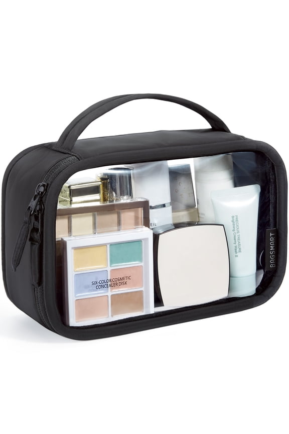 TSA-Approved Toiletry Bag, Large Opening Clear Makeup Bag with Handle, Quart Sized Travel Toiletry Bag, Carry-On Airline Compliant for Men and Women, Black