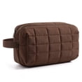 thumbnail image 1 of BAGSMART Toiletry Bag for Travel, Small Makeup Cosmetic Bag with Double Zippers & Handle, Water Resistant Shaving Pouch Organizer Dopp Kit for Toiletries Accessories, Coffee Brown (Grid Quilted), 1 of 9