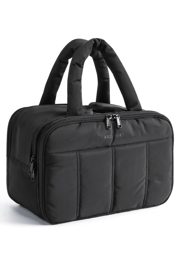 Travel Toiletry Bag, Puffy Large Toiletry Bag for Women, Lightweight Cosmetic Makeup Bag Organizer with Handle for Traveling, Accessories, Essentials, Toiletries, Black