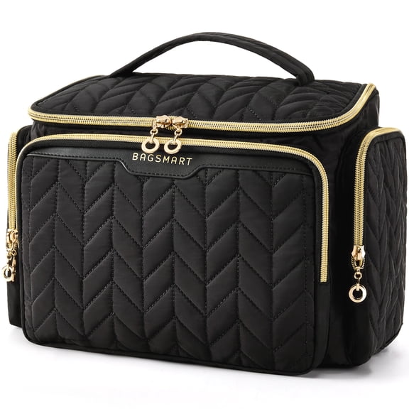 BAGSMART Travel Toiletry Bag, Large Wide-open Travel Bag for Toiletries, Makeup Cosmetic Travel Bag with Handle, Black