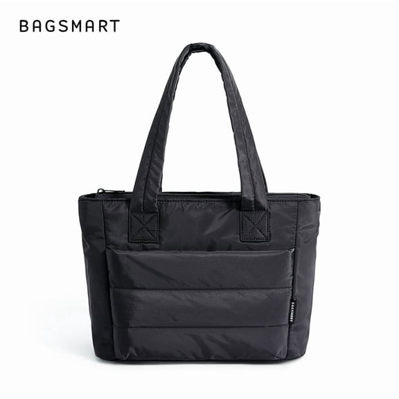 BAGSMART Tote Bag for Women, Lightweight Puffy Tote Bag for Travel, Work, Beach, Gym, Shop, Black-Basic