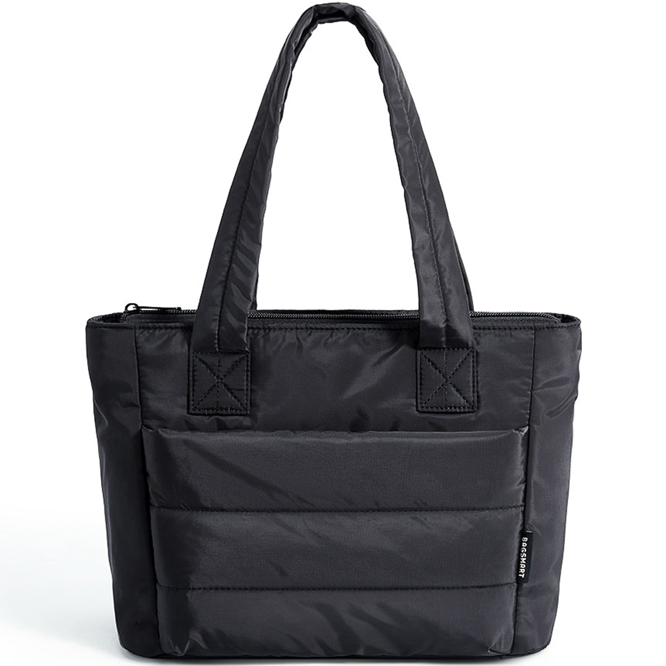 BAGSMART Tote Bag for Women, Lightweight Shoulder Bag with Compartments Puffy Handbag for Travel, Work, Beach, Gym, Shop, Black-Basic