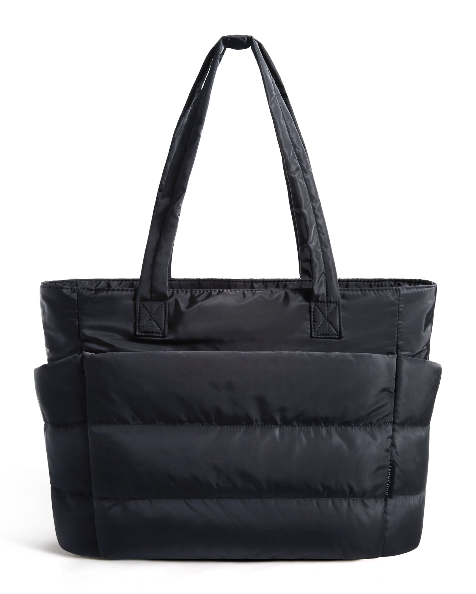 BAGSMART Tote Bag for Women, Lightweight Shoulder Bag with Compartments Puffy Handbag for Travel, Work, Beach, Gym, Shop, Black