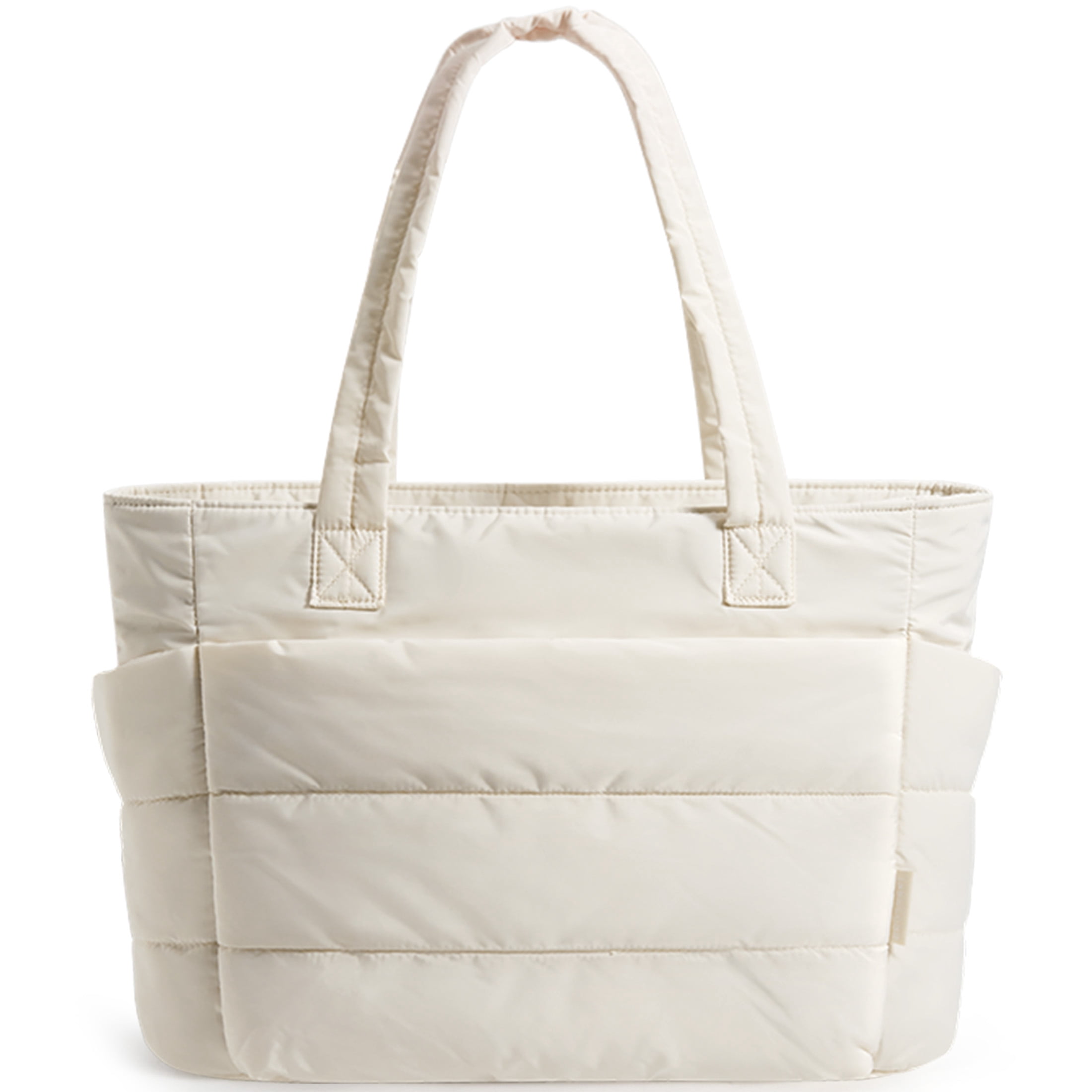 BAGSMART Tote Bag for Women, Lightweight Shoulder Bag with Compartments Puffy Handbag for Travel, Work, Beach, Gym, Shop, Cream