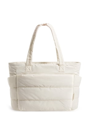 Tote Bag for Women, Lightweight Shoulder Bag with Compartments Puffy Handbag for Travel, Work, Beach, Gym, Shop, Cream