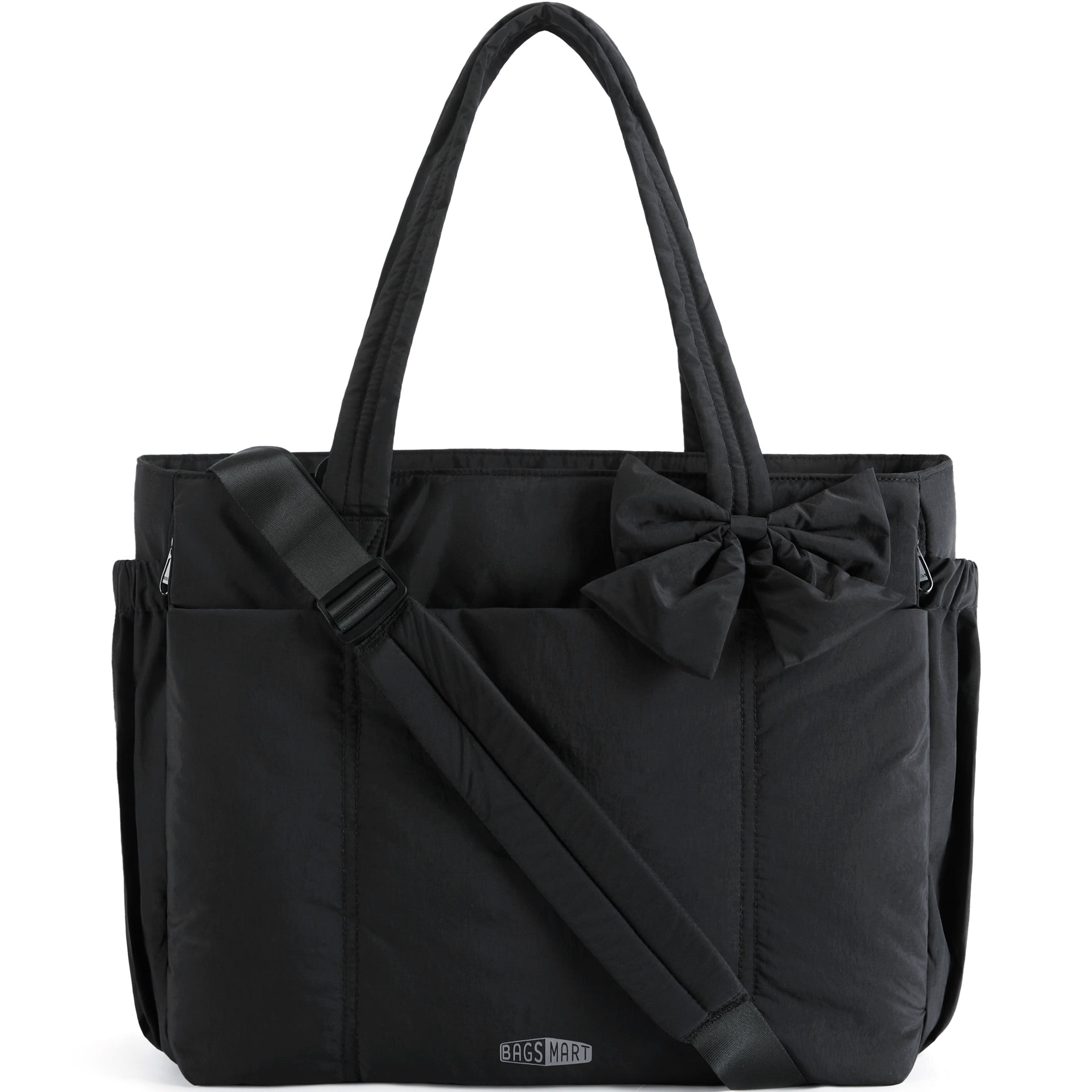 BAGSMART Crush Tote Bag for Women, Puffer Crossbody Laptop Bag for 15.6", Quilted Shoulder Bag with Compartments, Black