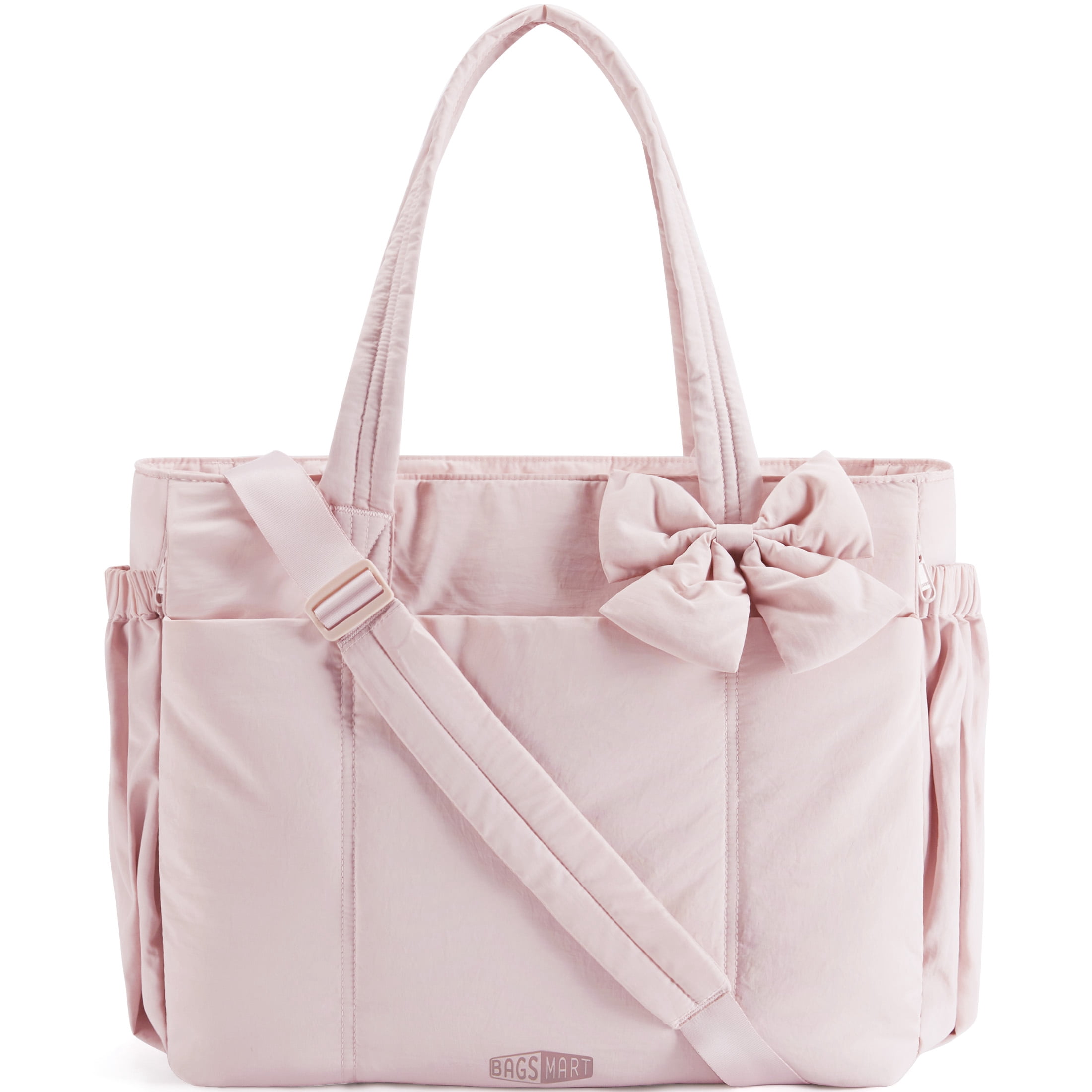 BAGSMART Crush Tote Bag for Women, Puffer Crossbody Laptop Bag for 15.6", Quilted Shoulder Bag with Compartments, Pink