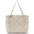 thumbnail image 1 of BAGSMART Tote Bag for Women, Puffer Tote Bag with Zipper, Travel Essentials Quilted Nurse Bag Carry On Bag for Travel Work, Cream, 1 of 7
