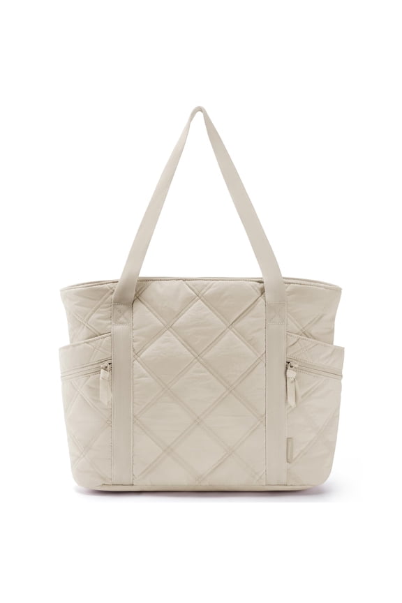 Tote Bag for Women, Puffer Tote Bag with Zipper, Travel Essentials Quilted Nurse Bag Carry On Bag for Travel Work, Cream