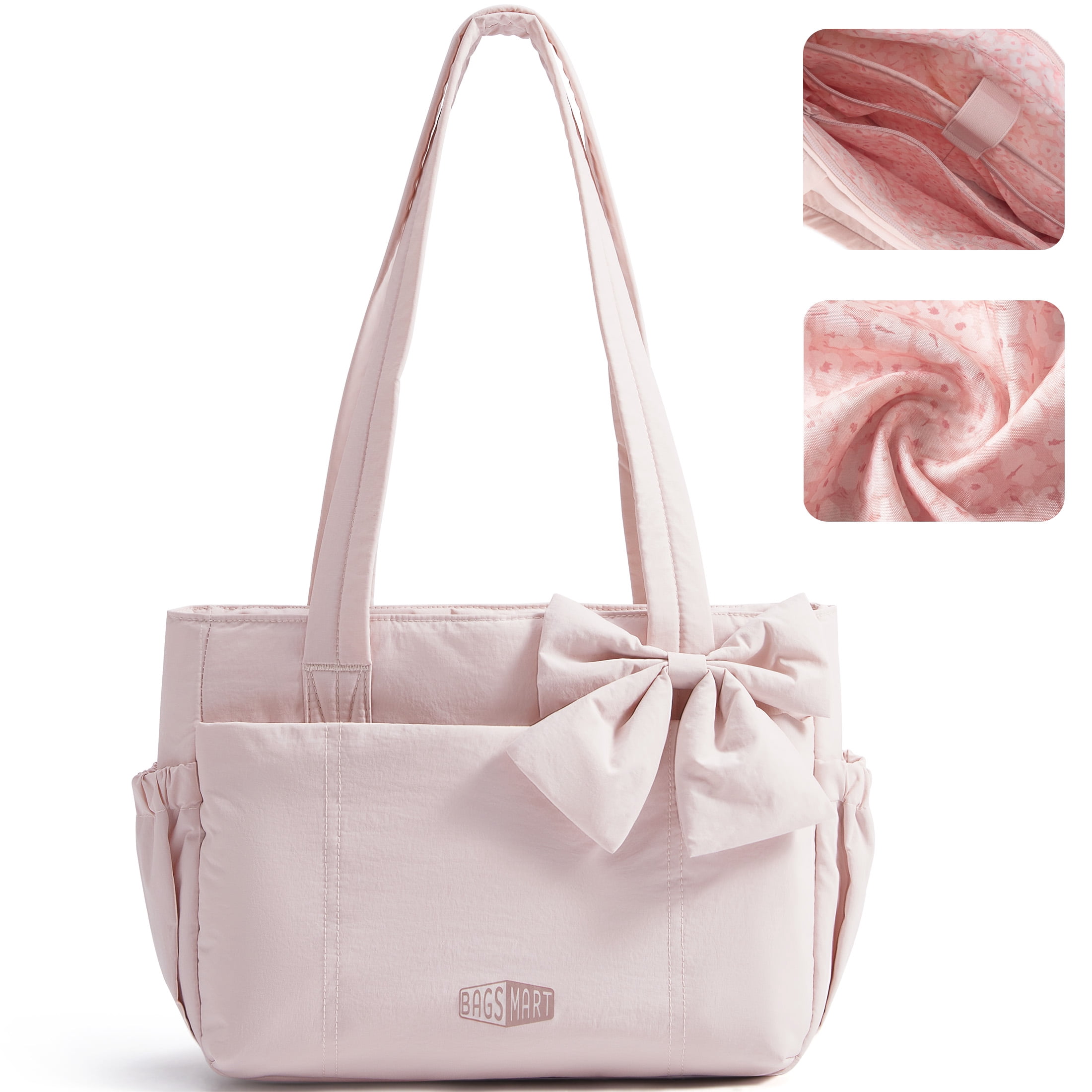 BAGSMART Lightweight Tote Bag for Women, Everyday Casual Shoulder Handbags for Travel, Work, Beach, Gym, Shop, Pink